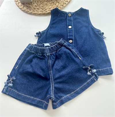 Kız Çocuk Kolsuz Denim Takım Lacivert