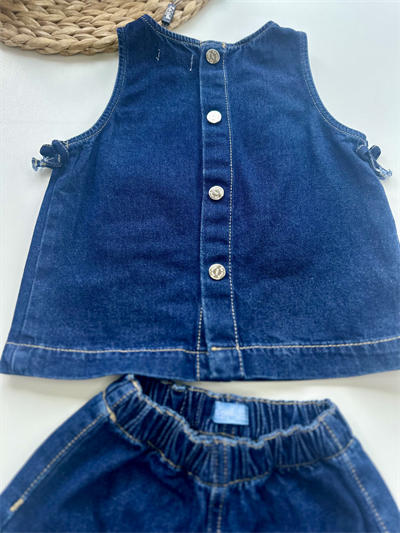 Kız Çocuk Kolsuz Denim Takım Lacivert