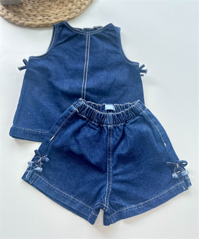 Kız Çocuk Kolsuz Denim Takım Lacivert