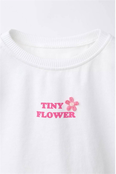 Kız Çocuk Kurdale Detaylı Tshirt Beyaz