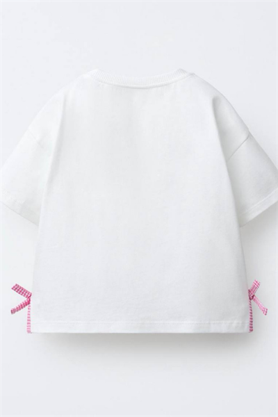 Kız Çocuk Kurdale Detaylı Tshirt Beyaz