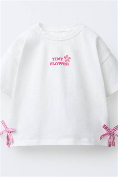 Kız Çocuk Kurdale Detaylı Tshirt Beyaz