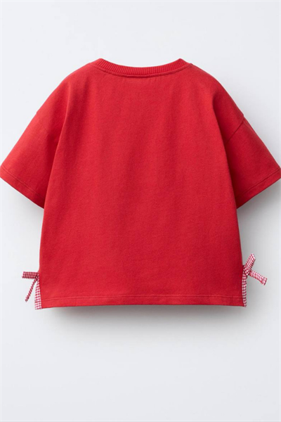 Kız Çocuk Kurdale Detaylı Tshirt Kırmızı