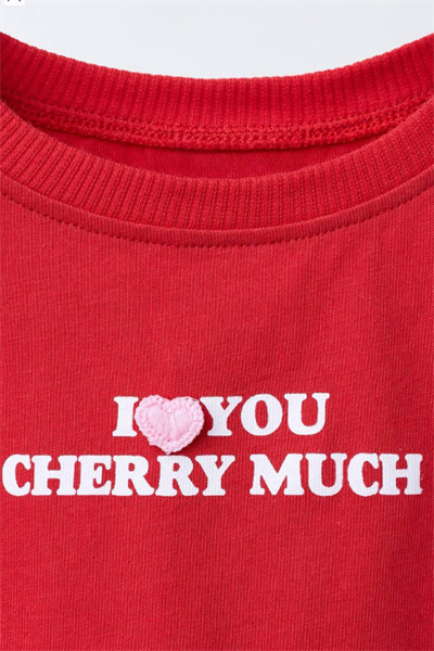 Kız Çocuk Kurdale Detaylı Tshirt Kırmızı