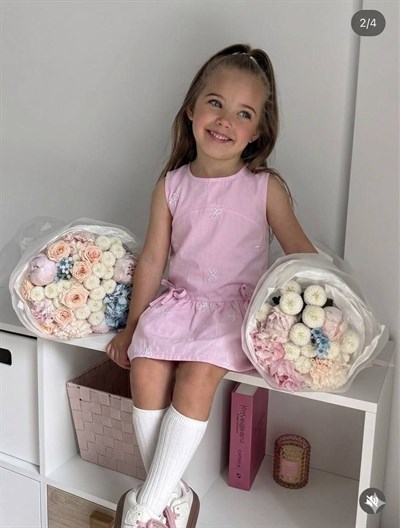 Kız Çocuk Kurdele Nakışlı Elbise - Pembe