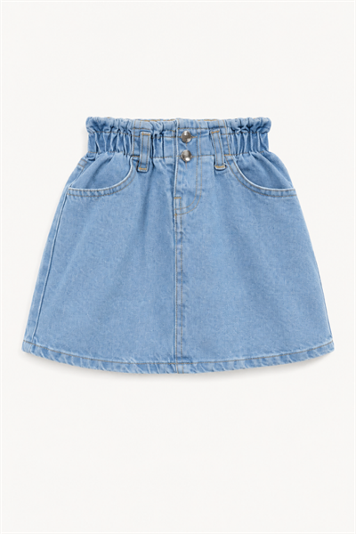 Kız Çocuk Lale Aplikeli Triko Hırka ve Denim Etek Takım Mavi