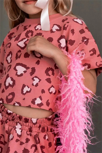 Kız Çocuk Leopar Crop ve Şort Takım