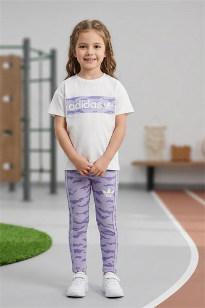 Kız Çocuk Logo Baskılı Taytlı Takım Lila