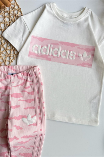 Kız Çocuk Logo Baskılı Taytlı Takım Pembe