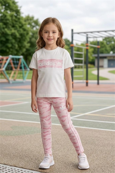 Kız Çocuk Logo Baskılı Taytlı Takım Pembe