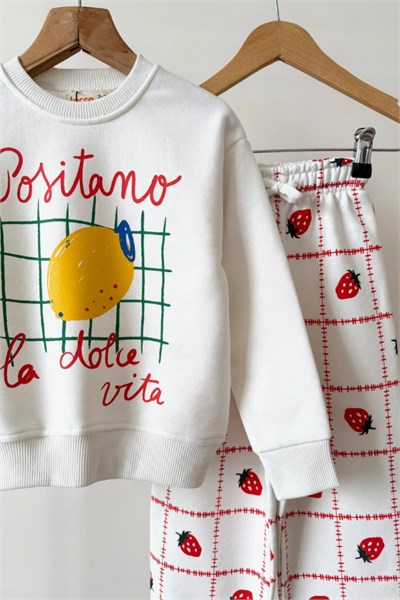 Kız Çocuk Meyve Temalı Sweatshirt Eşofman Takım