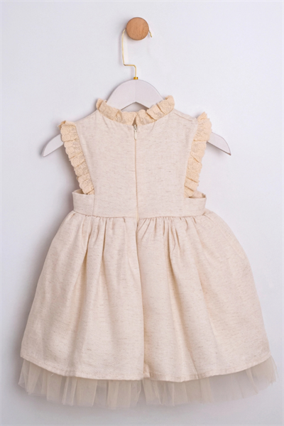 Kız Çocuk Nakış İşlemeli Elbise Bej