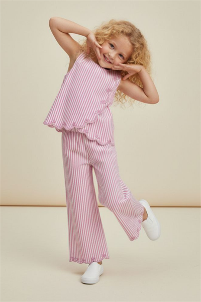 Kız Çocuk Nakışlı Bluz ve Pantolon Takım Pembe