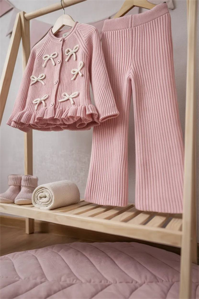 Kurdele Aplikeli Pembe Triko Takım – Kız Çocuk, 3–10 Yaş