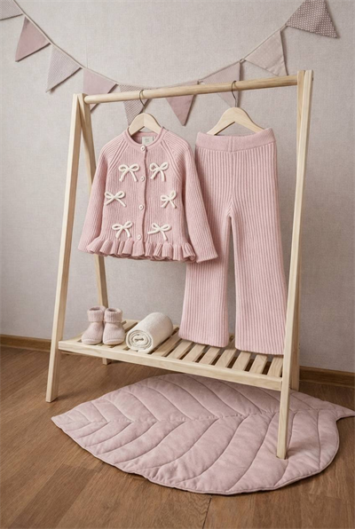 Kurdele Aplikeli Pembe Triko Takım – Kız Çocuk, 3–10 Yaş