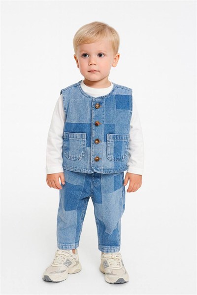 La Ciel Paris Çocuk Denim Pantolon – Patchwork Tasarım, Lastikli Bel