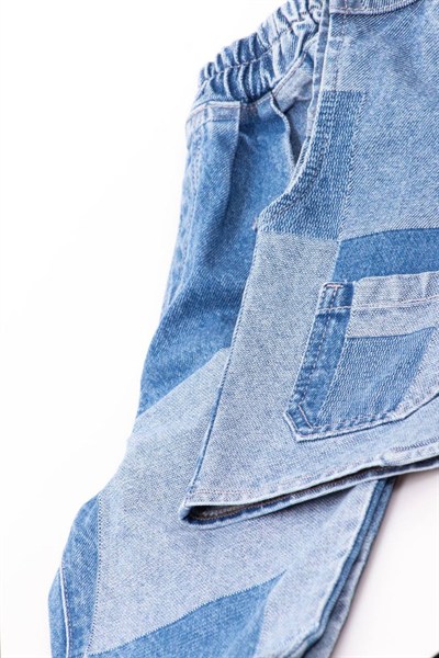 La Ciel Paris Çocuk Denim Pantolon – Patchwork Tasarım, Lastikli Bel