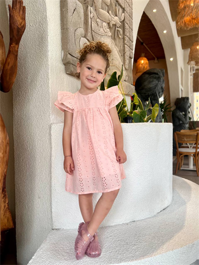 Kız Çocuk Dantel Detaylı Elbise Somon
