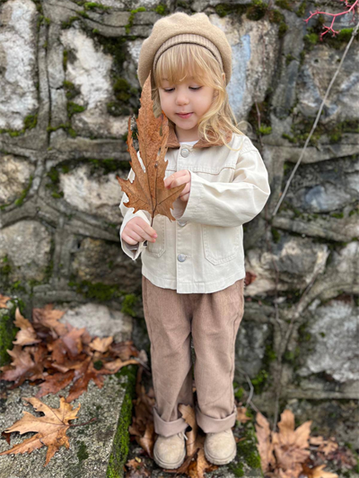 La Ciel Paris – Kadife Yakalı Bej Denim Ceket, Unisex, 2–7 Yaş