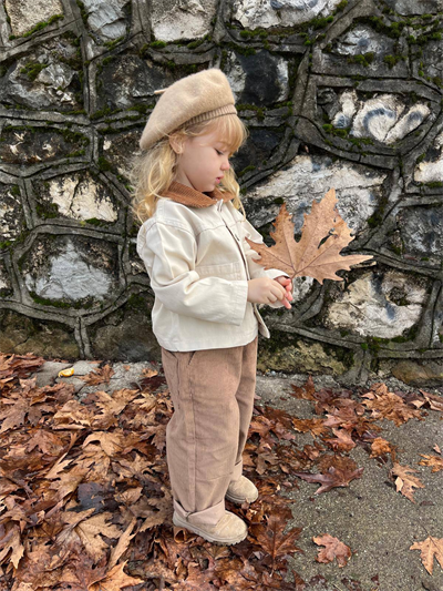 La Ciel Paris – Kadife Yakalı Bej Denim Ceket, Unisex, 2–7 Yaş