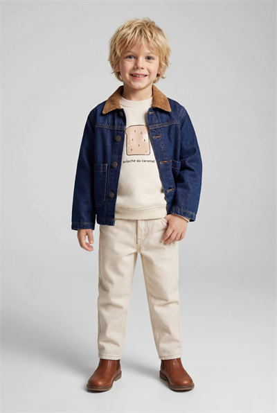La Ciel Paris – Kadife Yakalı Lacivert Denim Ceket, Unisex, 2–7 Yaş