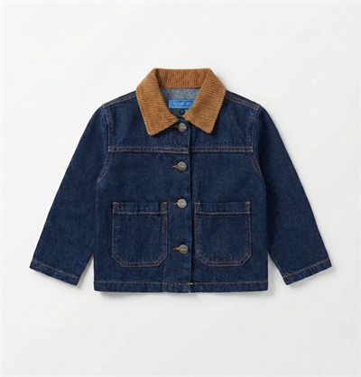 La Ciel Paris – Kadife Yakalı Lacivert Denim Ceket, Unisex, 2–7 Yaş