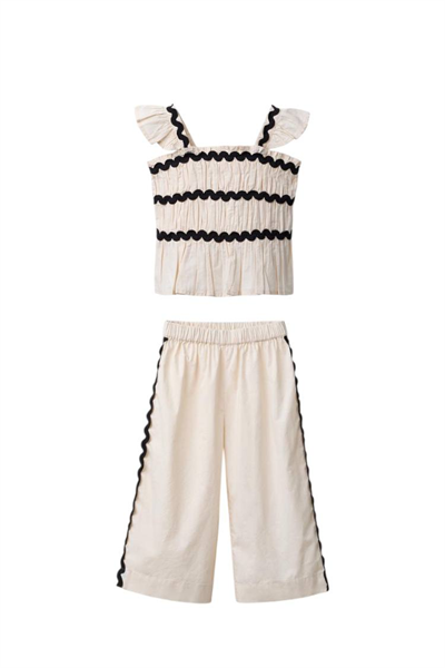 Kız Çocuk Zigzag Desenli Bluz ve Pantolon Takım