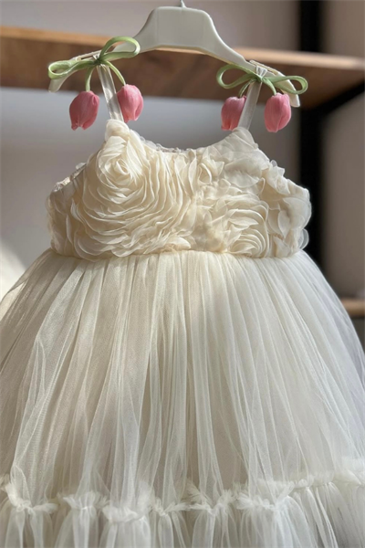 Kız Çocuk Lale Aplikeli Tül Elbise | Noblekids