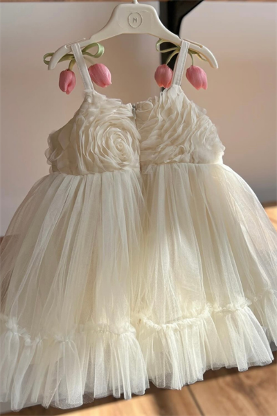 Kız Çocuk Lale Aplikeli Tül Elbise | Noblekids