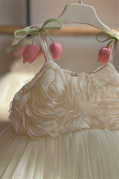 Kız Çocuk Lale Aplikeli Tül Elbise | Noblekids