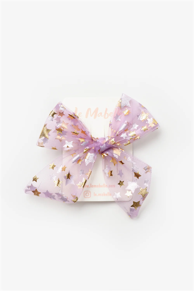 Lila Üzeri Gold Yıldızlı Tül Kız Çocuk Klips Toka