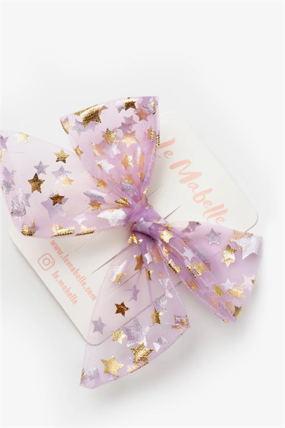 Lila Üzeri Gold Yıldızlı Tül Kız Çocuk Klips Toka