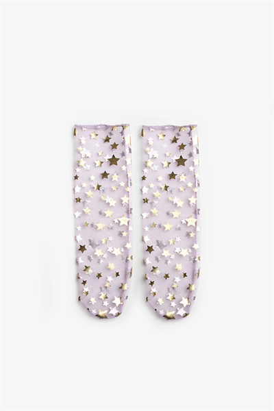 Lila Üzeri Yıldız Detaylı Kız Çocuk Tül Çorap