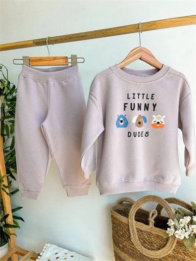 Little Funny Dudes Baskılı Bebek Takım – Sweatshirt & Eşofman Altı