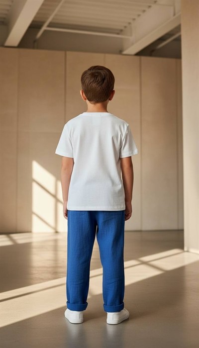 Logo Baskılı Çocuk Müslin Alt Üst Takım (Mavi)