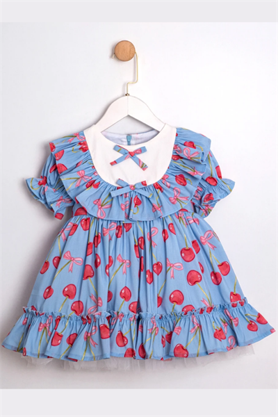 Kız Çocuk Mavi Kirazlı Elbise