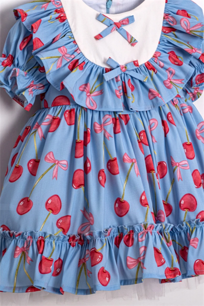 Kız Çocuk Mavi Kirazlı Elbise