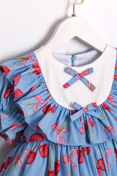 Kız Çocuk Mavi Kirazlı Elbise