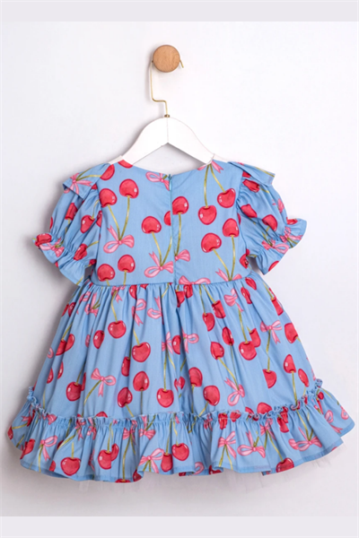 Kız Çocuk Mavi Kirazlı Elbise