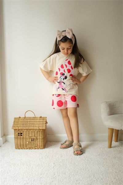 Minnie Mouse Çocuk Şortlu Takım – Pembe/Bej