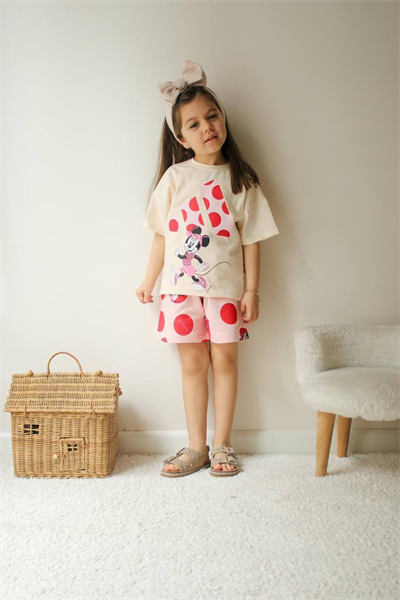 Minnie Mouse Çocuk Şortlu Takım – Pembe/Bej