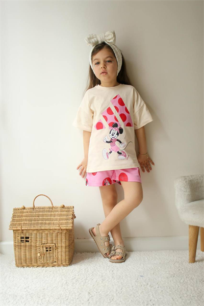 Minnie Mouse Çocuk Şortlu Takım – Pembe/Bej
