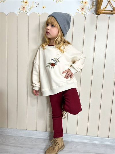 Nakış İşlemeli Üst & Tayt Takımı – Kız Çocuk Alt-Üst Takım, 2–8 Yaş