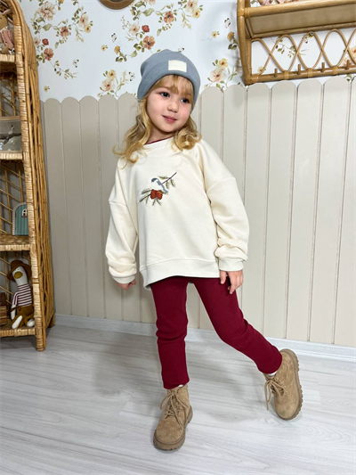 Nakış İşlemeli Üst & Tayt Takımı – Kız Çocuk Alt-Üst Takım, 2–8 Yaş