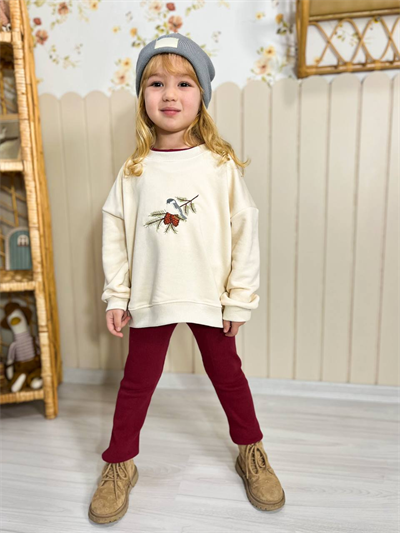 Nakış İşlemeli Üst & Tayt Takımı – Kız Çocuk Alt-Üst Takım, 2–8 Yaş