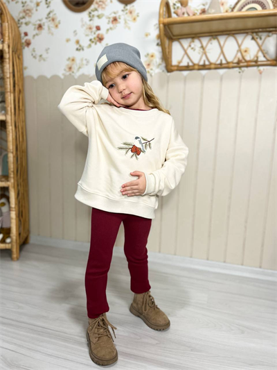 Nakış İşlemeli Üst & Tayt Takımı – Kız Çocuk Alt-Üst Takım, 2–8 Yaş