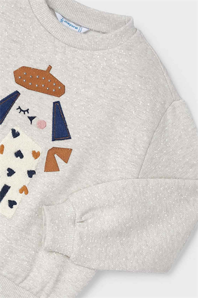 Kız Çocuk Simli Nakışlı Bisiklet Yaka Sweatshirt
