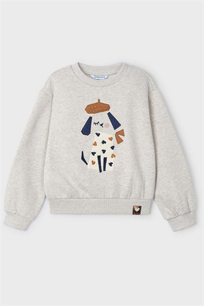 Kız Çocuk Simli Nakışlı Bisiklet Yaka Sweatshirt