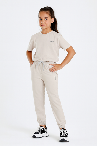 Neon Baskılı Açık Kahve Jogger Eşofman Altı – Kız Çocuk, 12–16 Yaş