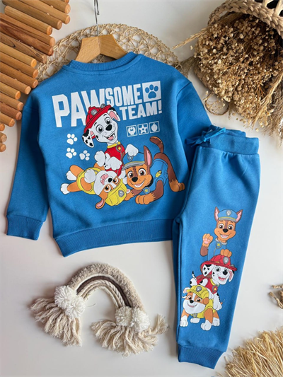 Paw Patrol Saks Mavi Takım – Erkek Çocuk, %100 Pamuk, 3 İplik Şardonsuz, 2–8 Yaş